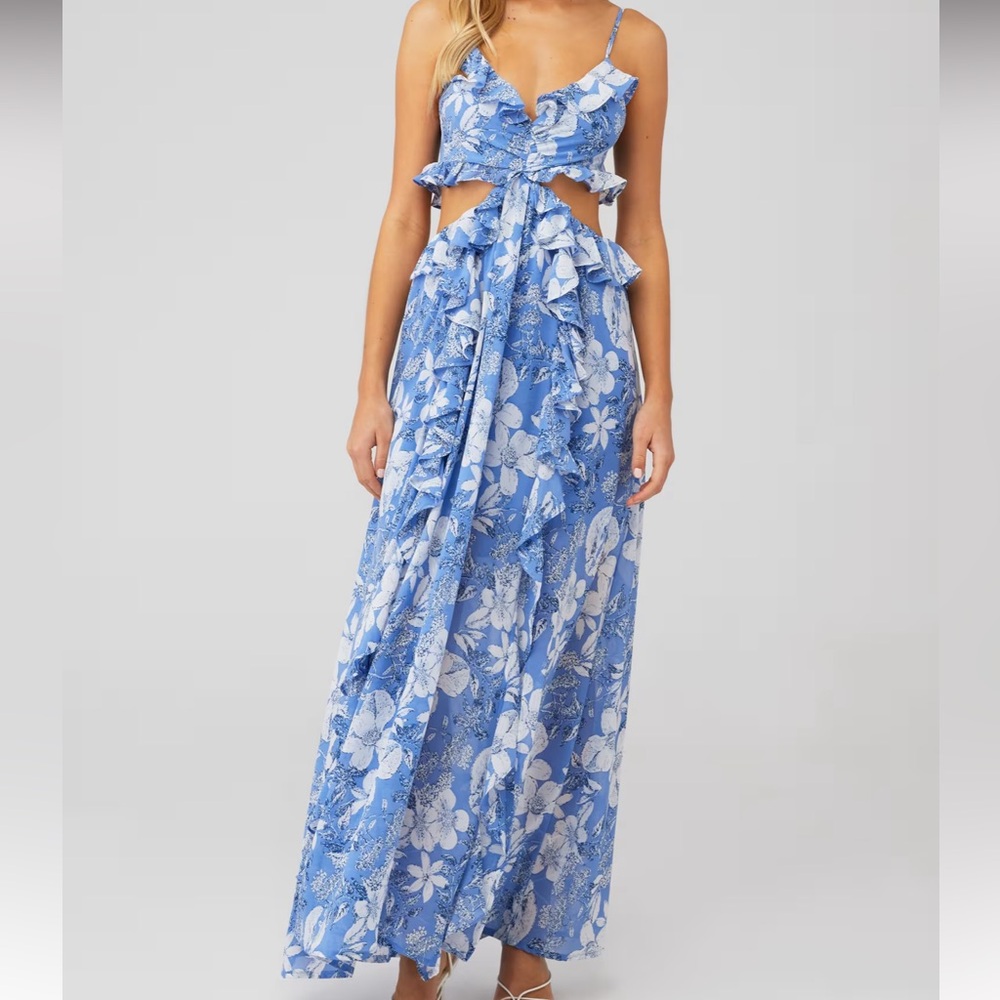 ASTR the Label Palace Dress in Blue & White Floral size M